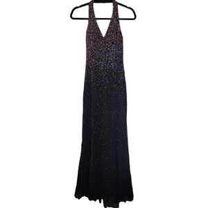 Vintage Tiffany beaded halter maxi dress purple ombre size 4